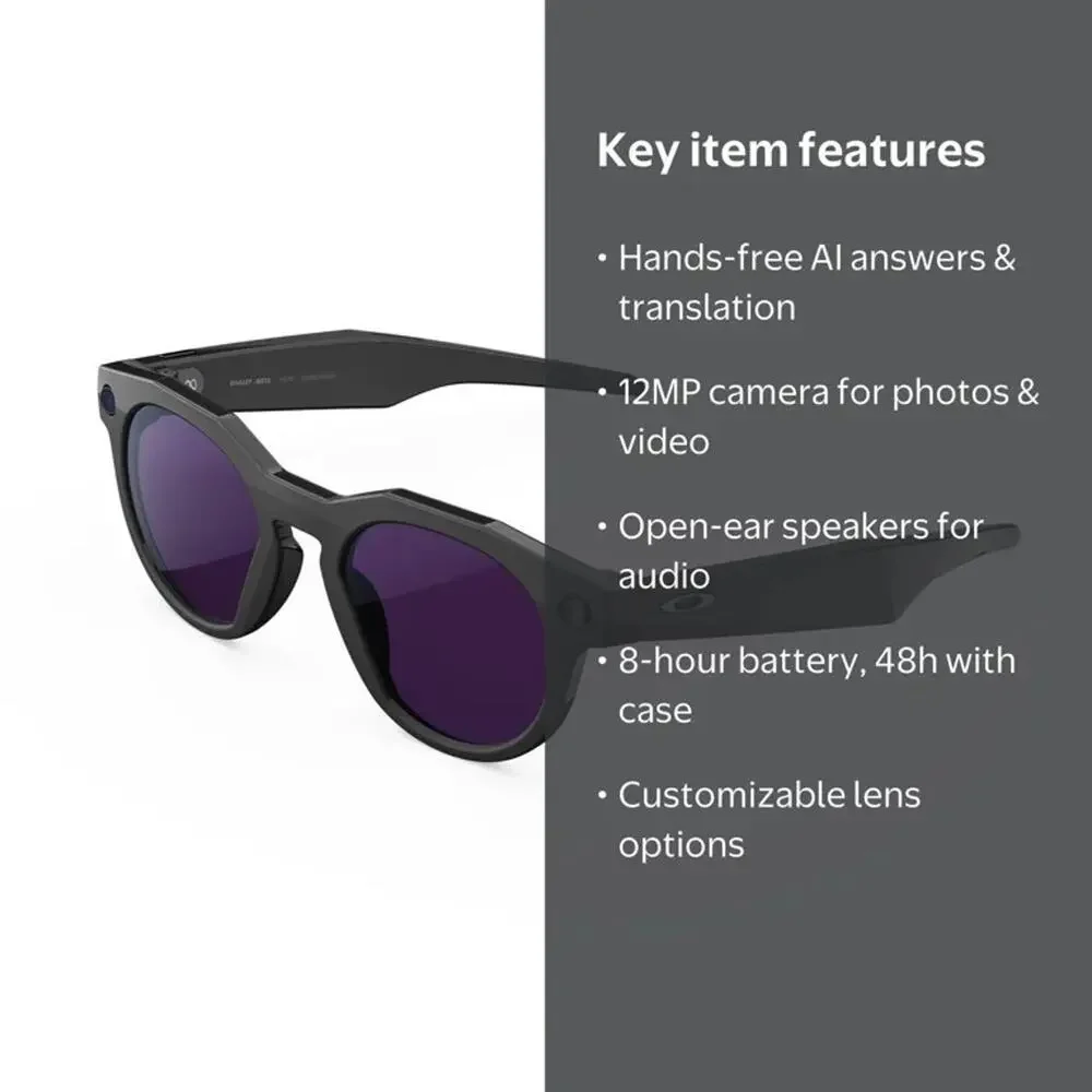Oakley Meta HSTN, Black Smart AI Glasses Camera, Transitions Amethyst Lenses